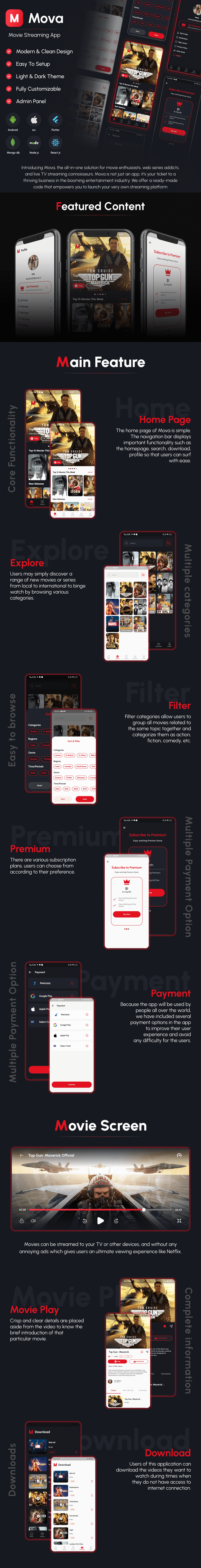 Mova - Movie, Web series, Live TV Streaming Flutter App script with Admin Panel - 1